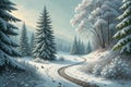 Snowy Forest Path Winter Landscape with Pine Trees and Snowfall Royalty Free Stock Photo