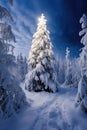 a snowy forest with trees and blue sky Royalty Free Stock Photo