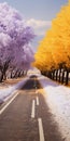 Colorized Winter Landscape: A Grandiose Road With Snow-covered Trees Royalty Free Stock Photo