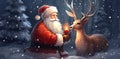 vintage card christmas illustration santa claus snow reindeer sleigh greeting. Generative AI. Royalty Free Stock Photo