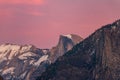 Snowy Half Dome bathed in a winter sunset. Royalty Free Stock Photo