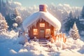 Snowy haven Miniature winter house scene captures cozy charm Royalty Free Stock Photo