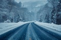 Snowy highway adventure Road trippers documenting their winter travel diaries Royalty Free Stock Photo