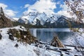 Snowy Hiking Footpath Scenic Lake Minnewanka Indian Tent Teepee Structure Canada Rocky Mountains Winter Royalty Free Stock Photo