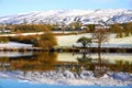 Snowy hills reflection.