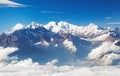 Snowy Himalayan mountain peaks with blue sky and clouds Royalty Free Stock Photo