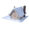 Snowy house for fairytale winter landscape. 3d Rendering-Illustration for Building Scene as Ovrlay, Clipart, Object.