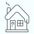 Snowy house thin line icon. Winter home building with snow on the roof. Christmas vector design concept, outline style Royalty Free Stock Photo