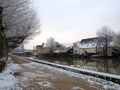 Snowy houses on the towpath of the Briare canal in Montargis