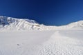 Snowy ice field on the top of Tongariro crossing track Royalty Free Stock Photo