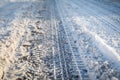 Snowy and icy highway. Weather and season Royalty Free Stock Photo