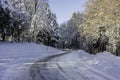 A snowy and icy road in the Vosges mountains France Royalty Free Stock Photo