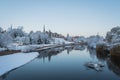 Snowy, icy view along the River Severn, Shrewsbury, Shropshire