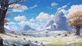 Snowy Karst Landscape In Studio Ghibli Style