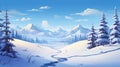 Snowy Landscape Abstract Background With Winter Valley And Trees