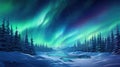 Snowy Landscape With Aurora Lights