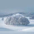 Snowy landscape Biei towns snow covered plain with minimal pine trees Royalty Free Stock Photo