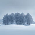 Snowy landscape Biei towns snow covered plain with minimal pine trees Royalty Free Stock Photo