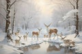 winter wildlife landscape with noble deers Royalty Free Stock Photo