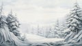 A snowy landscape with evergreen trees covered in a white blanket Royalty Free Stock Photo