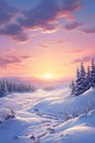 Snowy Landscape With Footprints Royalty Free Stock Photo