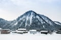 Snowy landscape and mountain of Sakata, Yamagata in winter, Tohoku, Japan Royalty Free Stock Photo