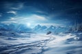 Snowy landscape offers a backdrop of vast, serene winter space