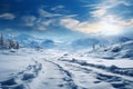 Snowy landscape offers a backdrop of vast, serene winter space