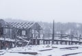 A snowy landscape with an old copper mine in central Norway. Cristianus Sextus mine area in first snow.