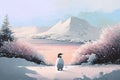 A Snowy Landscape With A Penguin In The Distance. Generative AI