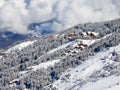 Snowy landscape with ski chalets, Meribel, the Alps