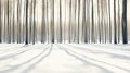 snowy landscape with tall bare trees casting long shadows on the pristine snow under the soft light of a winter sun Royalty Free Stock Photo