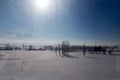 Snowy landscape from the train window. View from the window of the Eastern Express. Royalty Free Stock Photo