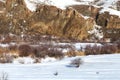 Snowy landscape from the train window. View from the window of the Eastern Express. Royalty Free Stock Photo