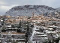 Snowy Landscape In Valldemossa With Tramuntana Mountains In The Background On Balearic Island Mallorca Royalty Free Stock Photo