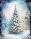 Whispers of Winter: A Serene Scene of Snowy Church and Soft Blur Royalty Free Stock Photo