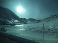 Snow on Mountains on the way to Andorra.