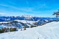 The snowy landscape of Zwieselalm mountain, Gosau, Austria