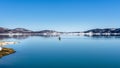 Snowy landscapes.The Lake Plastira on winter. Greece