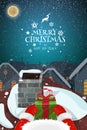 Snowy magical Christmas evening landscape vector illustration with Royalty Free Stock Photo