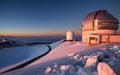 Snowy Mauna Kea Observatory at Sunset Gemini North Telescope Royalty Free Stock Photo