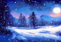 snowy midnight scene in winter