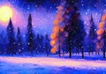 snowy midnight scene in winter