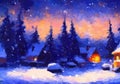 snowy midnight scene in winter