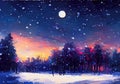snowy midnight scene in winter