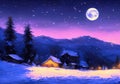 snowy midnight scene in winter
