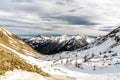 snowy mointain panorama in ski resort isola 2000, france