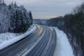 Snowy motorway at dusk in Germany Royalty Free Stock Photo