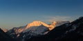 Snowy mount bleispitze at sunset sun