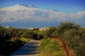 Snowy Mount Etna seen from the countryside surrounding the town of Centuripe